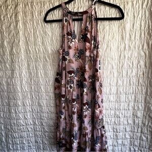 Loft Rose Pink Floral Tiered Sleeveless Knit Dress Medium